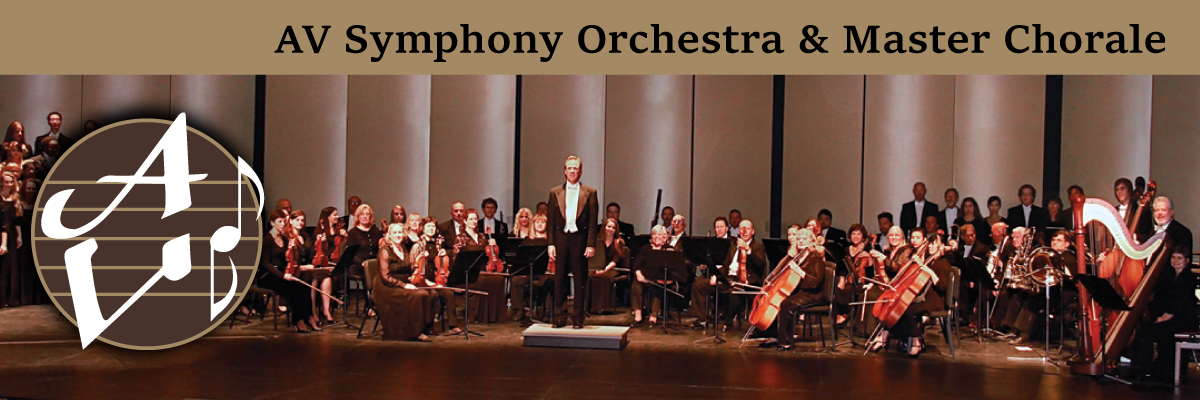 AV Symphony Orchestra and Master Chorale with picture of symphony and chorale.